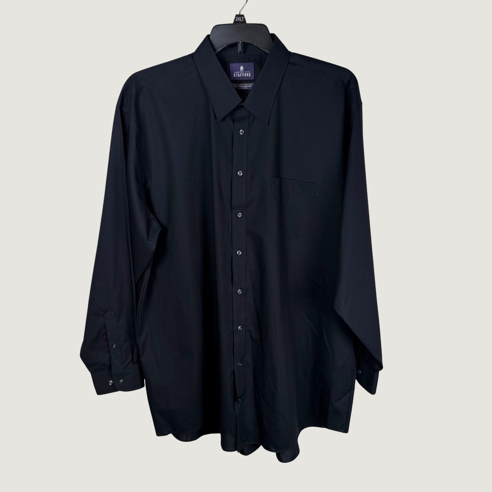 Stafford Performance Super Shirt Mens 18.5 36-37 Big Black Long Sleeve Dress